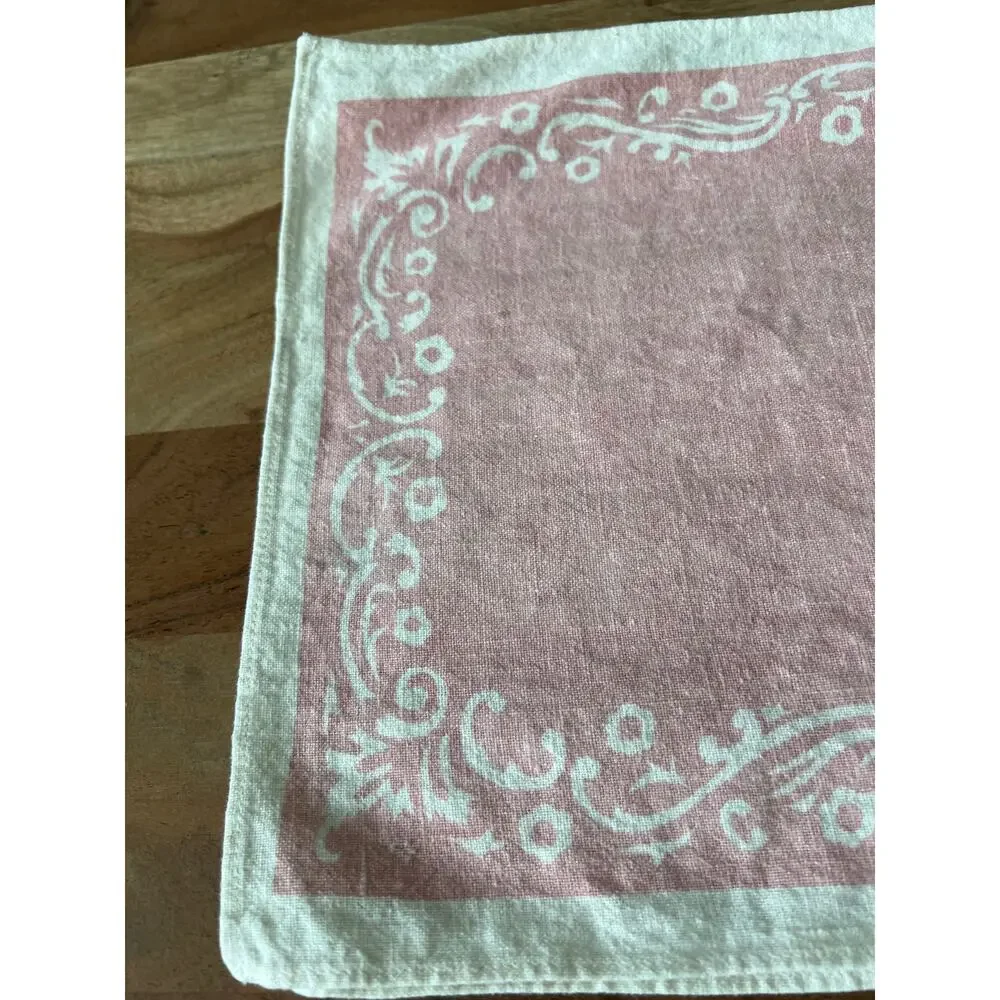 European Linen Italian vintage linen napkins pink damask design set of 4